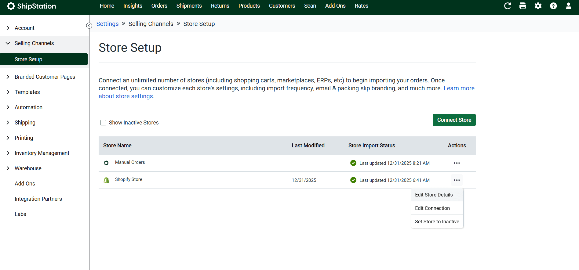Edit Store Details menu